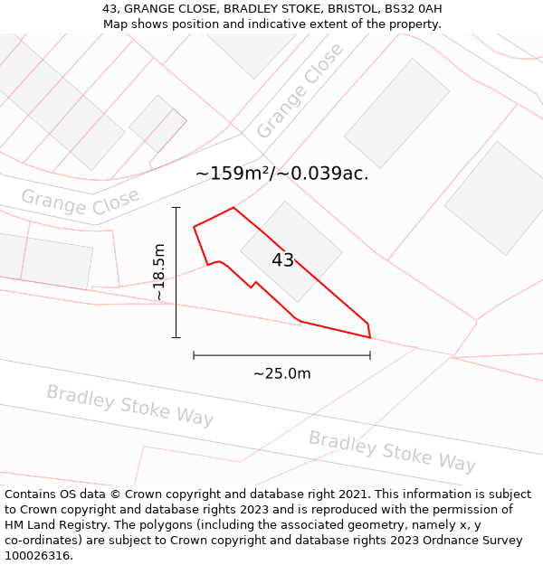 43, GRANGE CLOSE, BRADLEY STOKE, BRISTOL, BS32 0AH: Plot and title map