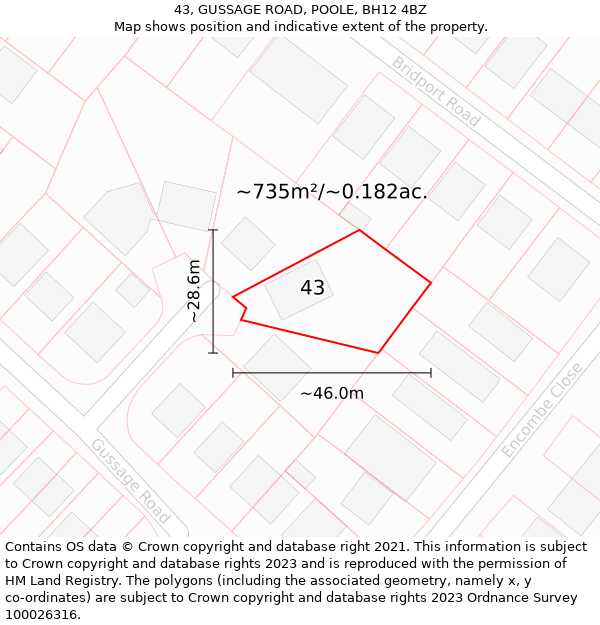 43, GUSSAGE ROAD, POOLE, BH12 4BZ: Plot and title map