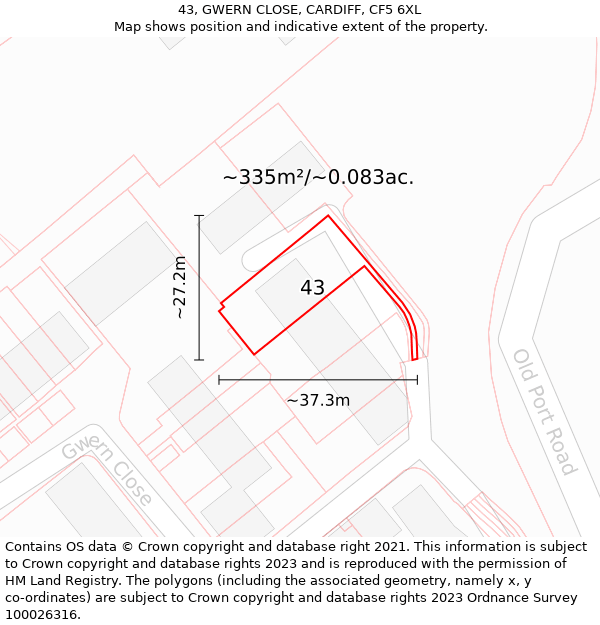 43, GWERN CLOSE, CARDIFF, CF5 6XL: Plot and title map