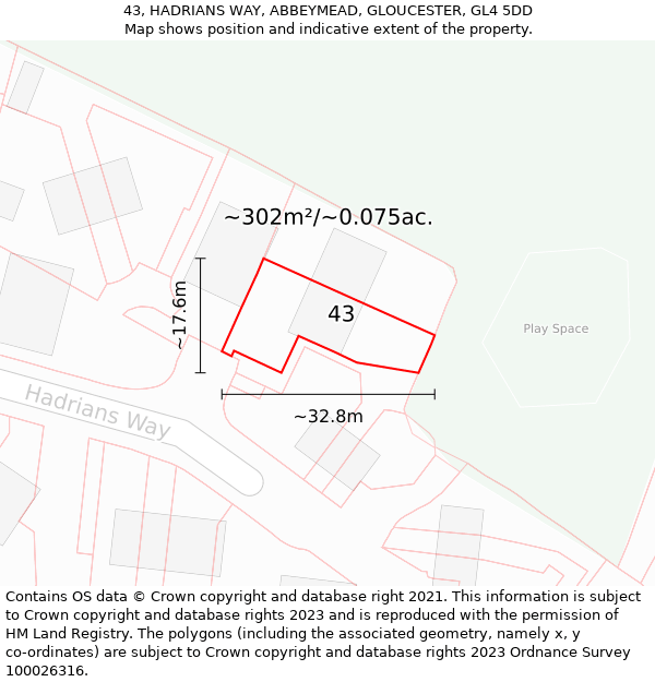 43, HADRIANS WAY, ABBEYMEAD, GLOUCESTER, GL4 5DD: Plot and title map