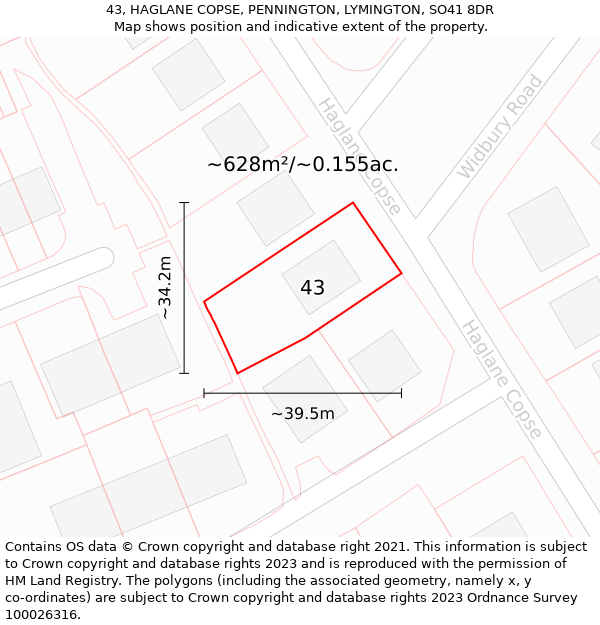 43, HAGLANE COPSE, PENNINGTON, LYMINGTON, SO41 8DR: Plot and title map