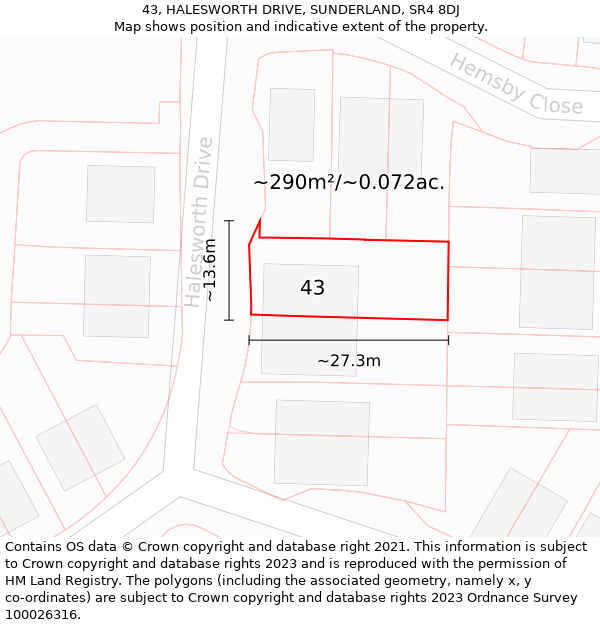 43, HALESWORTH DRIVE, SUNDERLAND, SR4 8DJ: Plot and title map