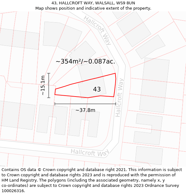 43, HALLCROFT WAY, WALSALL, WS9 8UN: Plot and title map