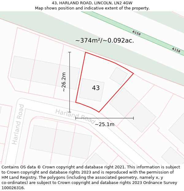 43, HARLAND ROAD, LINCOLN, LN2 4GW: Plot and title map
