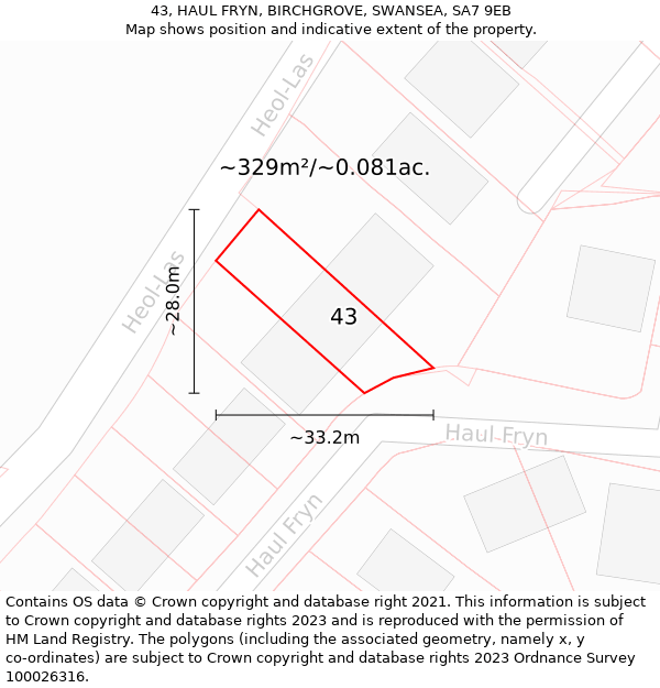 43, HAUL FRYN, BIRCHGROVE, SWANSEA, SA7 9EB: Plot and title map