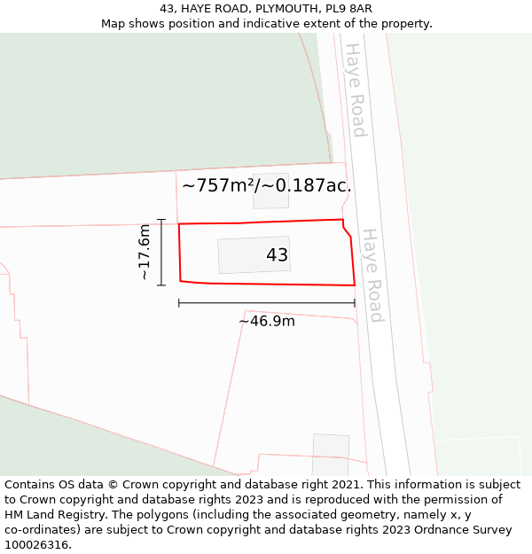 43, HAYE ROAD, PLYMOUTH, PL9 8AR: Plot and title map