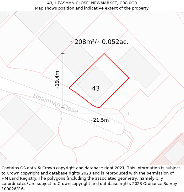 43, HEASMAN CLOSE, NEWMARKET, CB8 0GR: Plot and title map