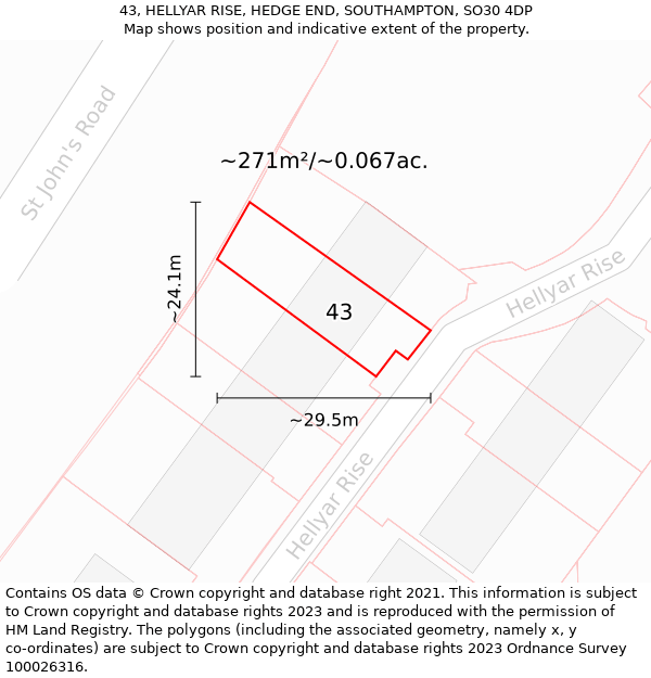 43, HELLYAR RISE, HEDGE END, SOUTHAMPTON, SO30 4DP: Plot and title map