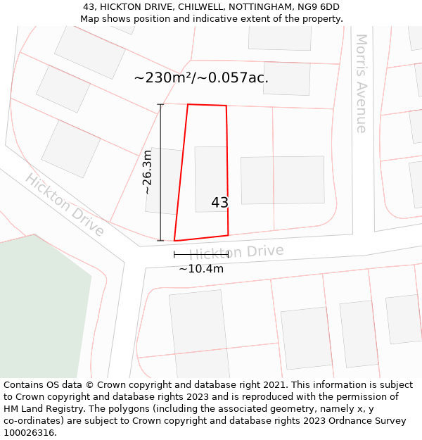 43, HICKTON DRIVE, CHILWELL, NOTTINGHAM, NG9 6DD: Plot and title map