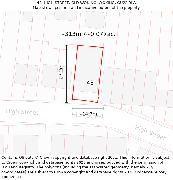 43, HIGH STREET, OLD WOKING, WOKING, GU22 9LW: Plot and title map