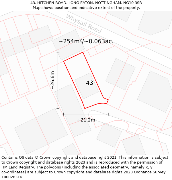 43, HITCHEN ROAD, LONG EATON, NOTTINGHAM, NG10 3SB: Plot and title map