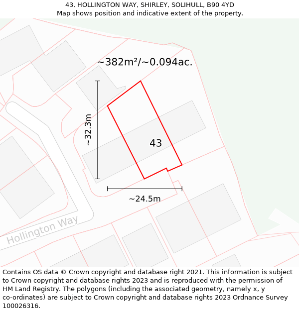 43, HOLLINGTON WAY, SHIRLEY, SOLIHULL, B90 4YD: Plot and title map