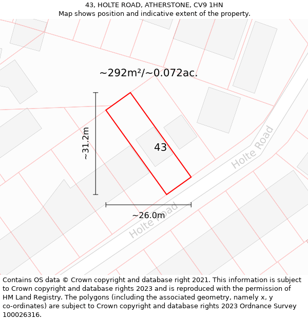 43, HOLTE ROAD, ATHERSTONE, CV9 1HN: Plot and title map