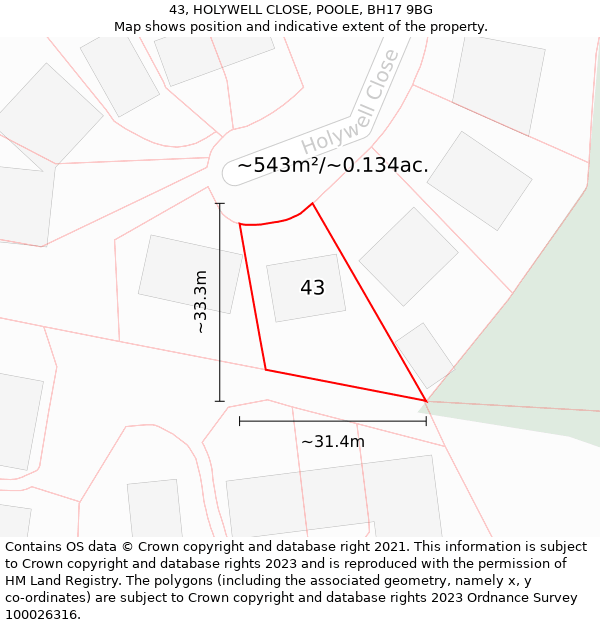 43, HOLYWELL CLOSE, POOLE, BH17 9BG: Plot and title map