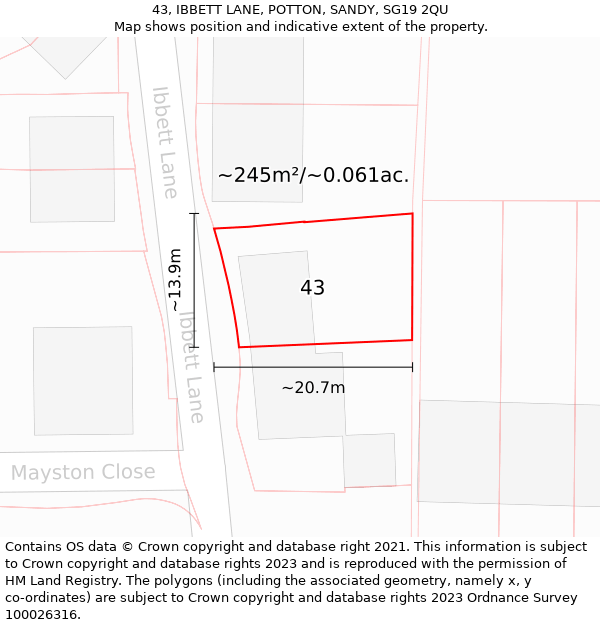 43, IBBETT LANE, POTTON, SANDY, SG19 2QU: Plot and title map