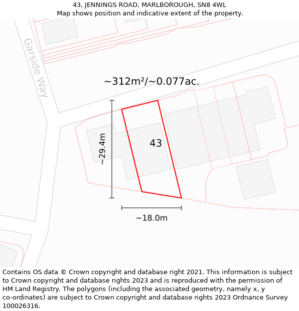 43, JENNINGS ROAD, MARLBOROUGH, SN8 4WL: Plot and title map