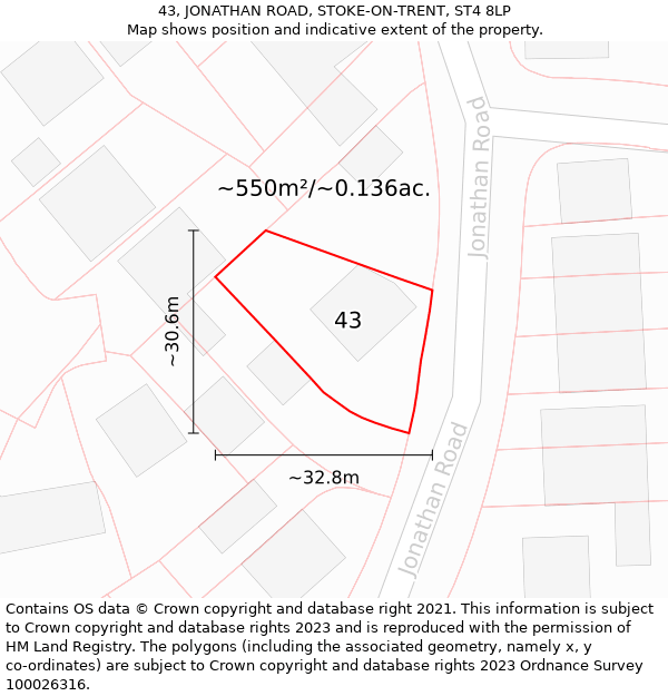 43, JONATHAN ROAD, STOKE-ON-TRENT, ST4 8LP: Plot and title map