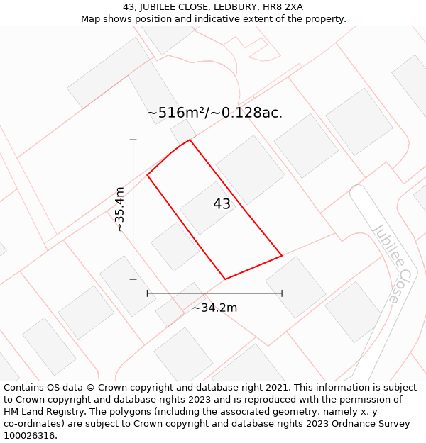 43, JUBILEE CLOSE, LEDBURY, HR8 2XA: Plot and title map