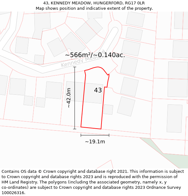 43, KENNEDY MEADOW, HUNGERFORD, RG17 0LR: Plot and title map