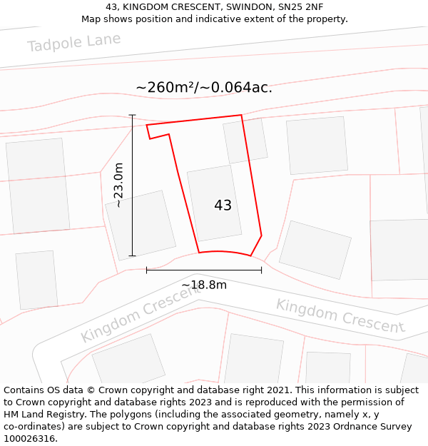 43, KINGDOM CRESCENT, SWINDON, SN25 2NF: Plot and title map