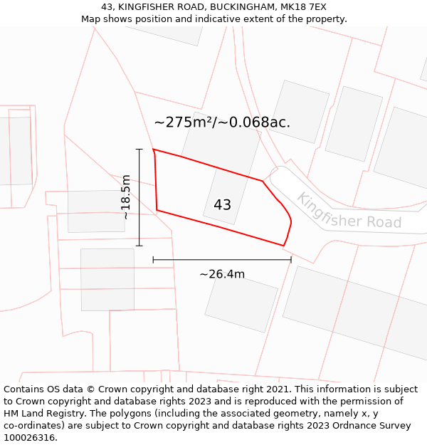 43, KINGFISHER ROAD, BUCKINGHAM, MK18 7EX: Plot and title map