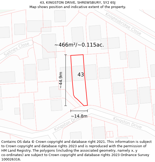 43, KINGSTON DRIVE, SHREWSBURY, SY2 6SJ: Plot and title map