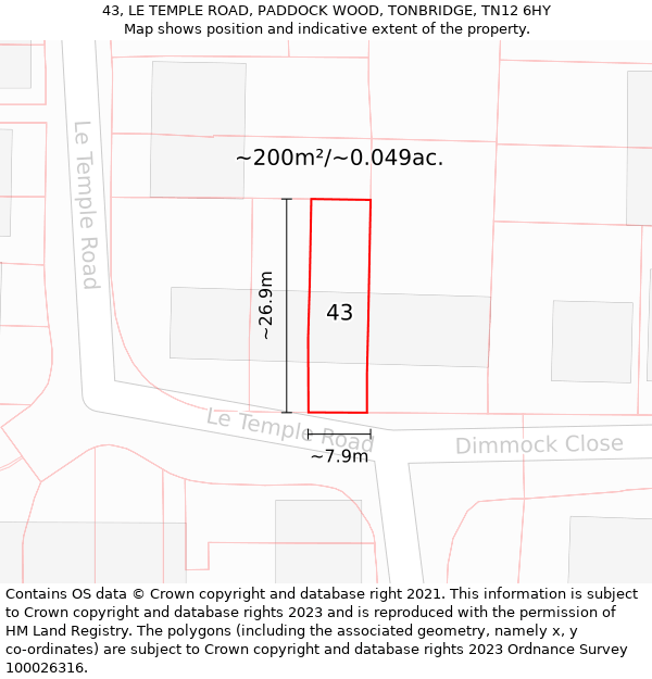 43, LE TEMPLE ROAD, PADDOCK WOOD, TONBRIDGE, TN12 6HY: Plot and title map