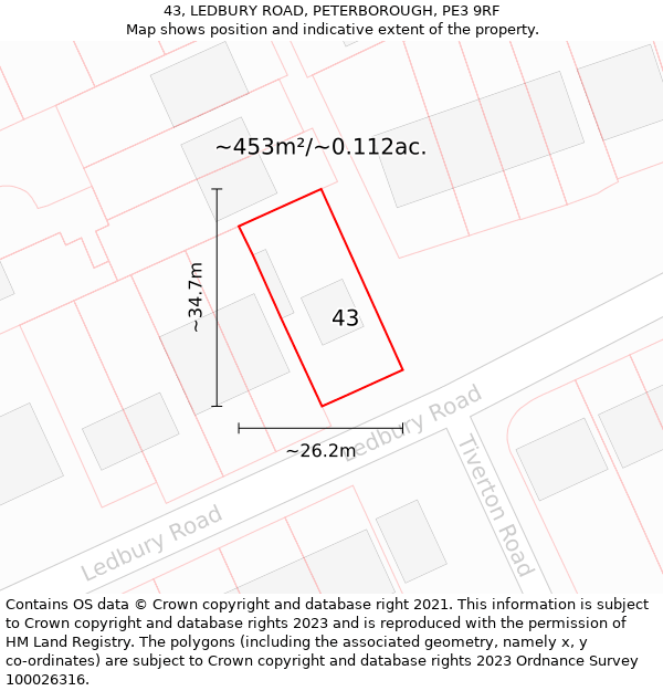 43, LEDBURY ROAD, PETERBOROUGH, PE3 9RF: Plot and title map