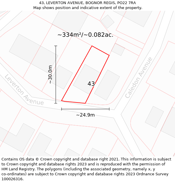 43, LEVERTON AVENUE, BOGNOR REGIS, PO22 7RA: Plot and title map