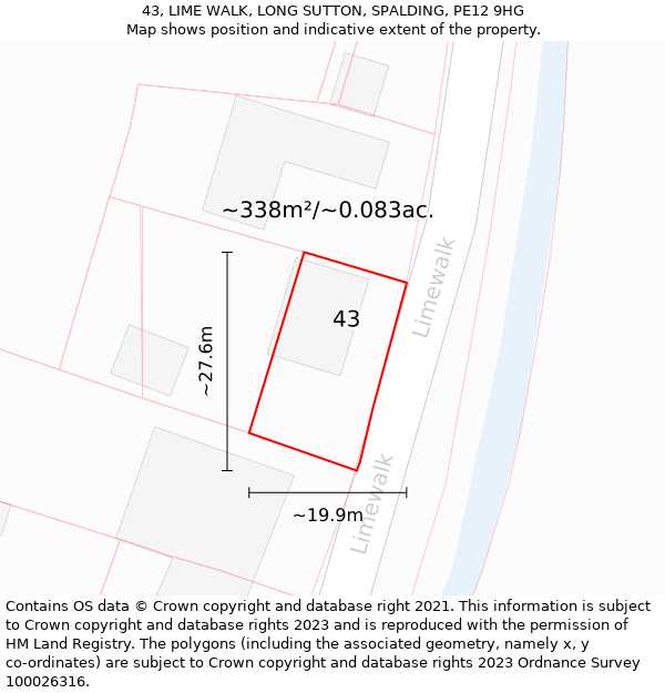 43, LIME WALK, LONG SUTTON, SPALDING, PE12 9HG: Plot and title map