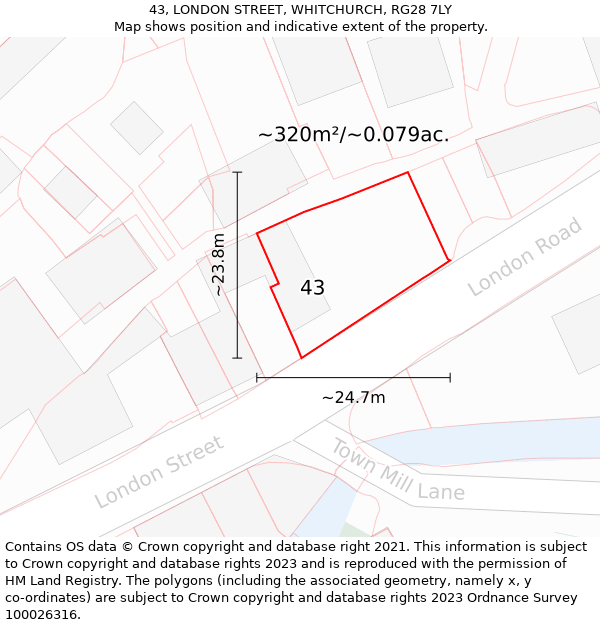 43, LONDON STREET, WHITCHURCH, RG28 7LY: Plot and title map