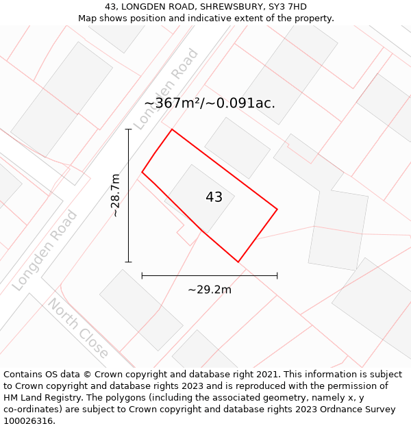 43, LONGDEN ROAD, SHREWSBURY, SY3 7HD: Plot and title map