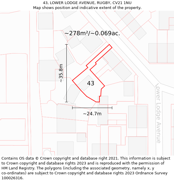 43, LOWER LODGE AVENUE, RUGBY, CV21 1NU: Plot and title map