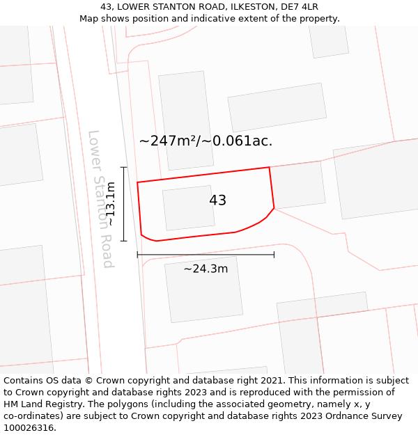 43, LOWER STANTON ROAD, ILKESTON, DE7 4LR: Plot and title map