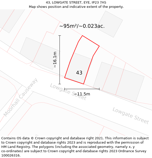 43, LOWGATE STREET, EYE, IP23 7AS: Plot and title map
