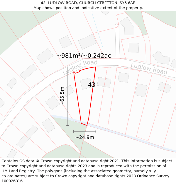 43, LUDLOW ROAD, CHURCH STRETTON, SY6 6AB: Plot and title map