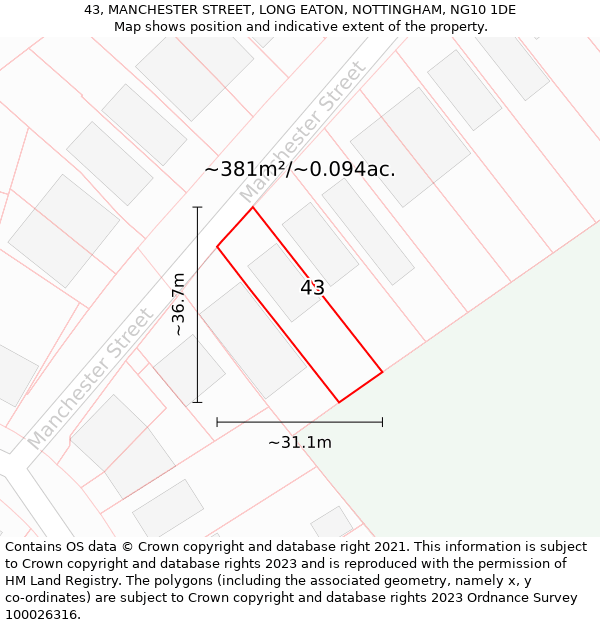 43, MANCHESTER STREET, LONG EATON, NOTTINGHAM, NG10 1DE: Plot and title map