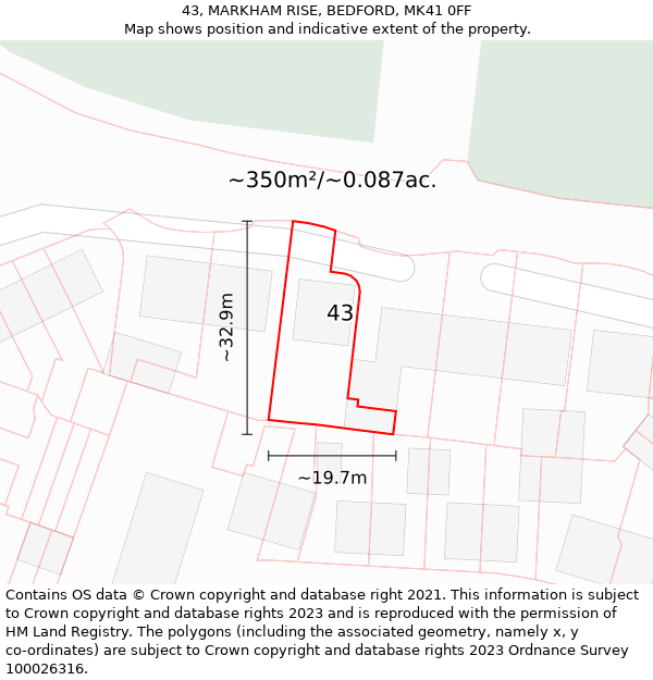 43, MARKHAM RISE, BEDFORD, MK41 0FF: Plot and title map