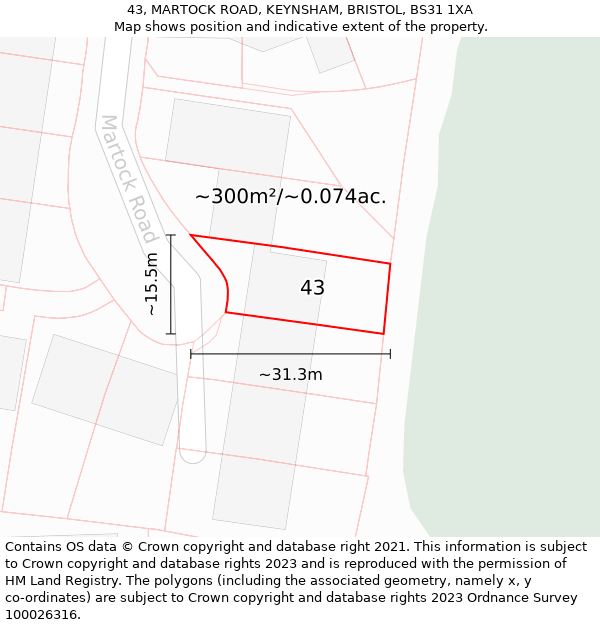 43, MARTOCK ROAD, KEYNSHAM, BRISTOL, BS31 1XA: Plot and title map