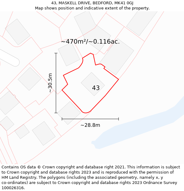 43, MASKELL DRIVE, BEDFORD, MK41 0GJ: Plot and title map