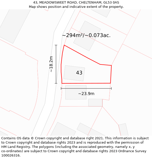43, MEADOWSWEET ROAD, CHELTENHAM, GL53 0AS: Plot and title map