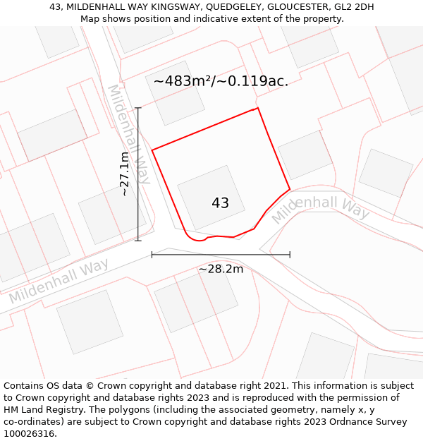 43, MILDENHALL WAY KINGSWAY, QUEDGELEY, GLOUCESTER, GL2 2DH: Plot and title map