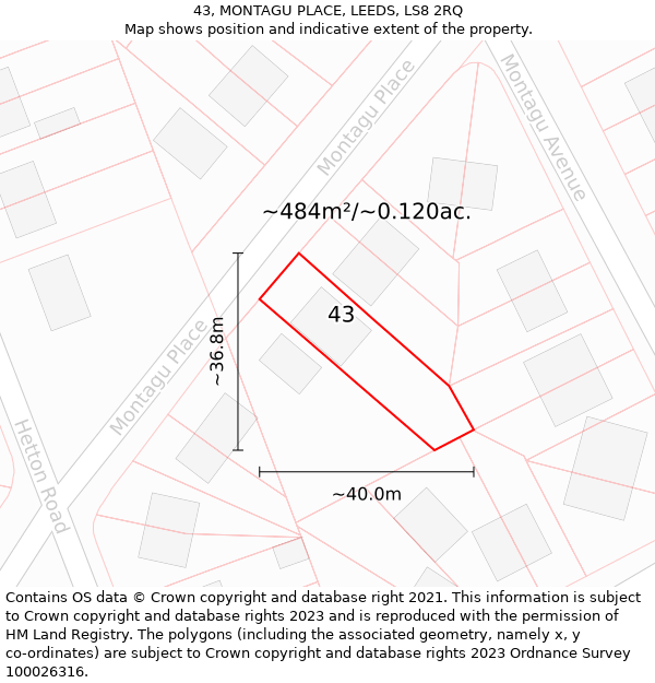 43, MONTAGU PLACE, LEEDS, LS8 2RQ: Plot and title map