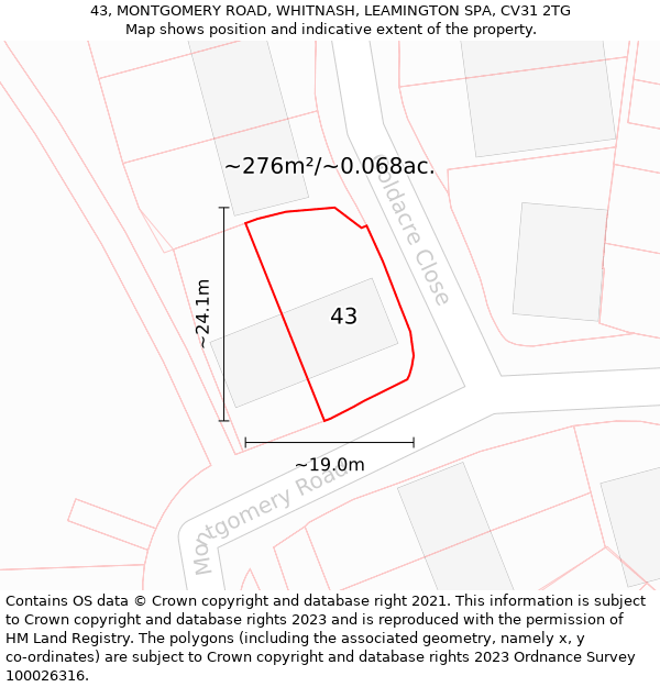 43, MONTGOMERY ROAD, WHITNASH, LEAMINGTON SPA, CV31 2TG: Plot and title map