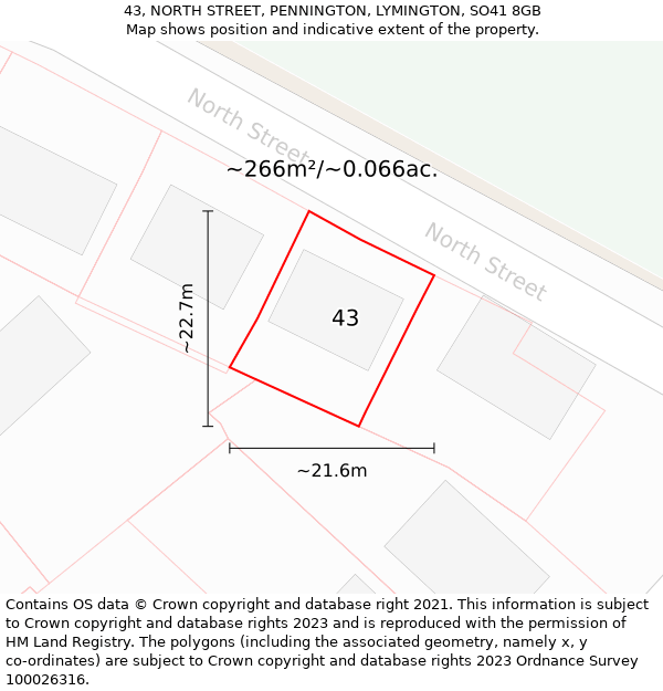 43, NORTH STREET, PENNINGTON, LYMINGTON, SO41 8GB: Plot and title map