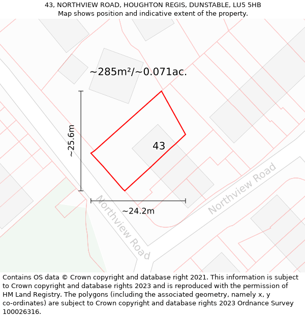 43, NORTHVIEW ROAD, HOUGHTON REGIS, DUNSTABLE, LU5 5HB: Plot and title map