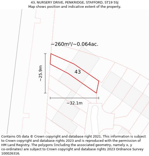 43, NURSERY DRIVE, PENKRIDGE, STAFFORD, ST19 5SJ: Plot and title map