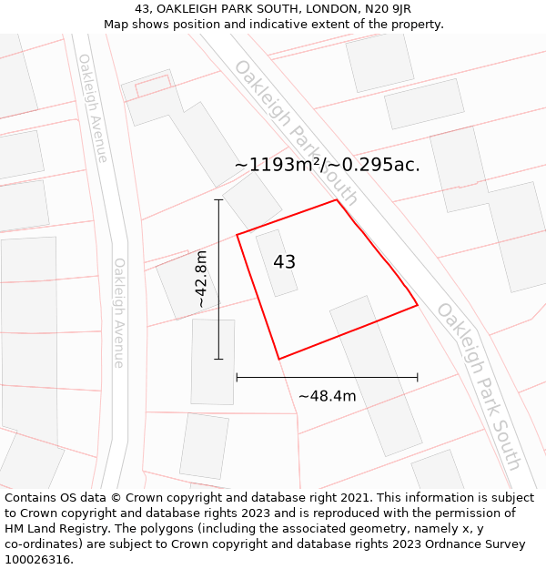 43, OAKLEIGH PARK SOUTH, LONDON, N20 9JR: Plot and title map