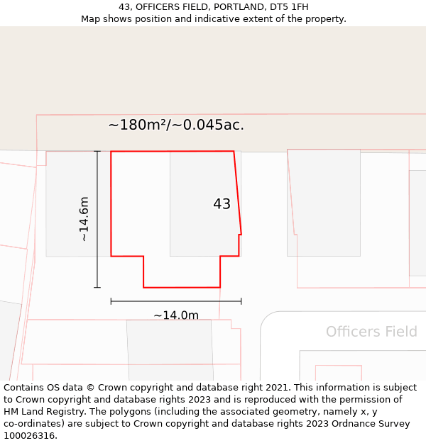 43, OFFICERS FIELD, PORTLAND, DT5 1FH: Plot and title map
