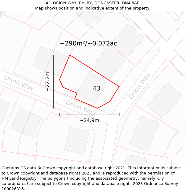 43, ORION WAY, BALBY, DONCASTER, DN4 8AE: Plot and title map